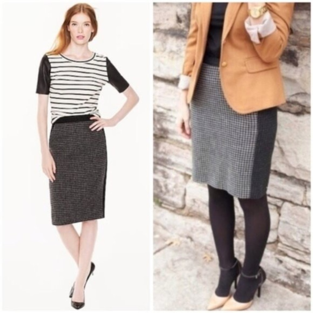J. CREW Pencil Skirt Houndstooth Tweed Wool Gray Black Factory Fall Winter 2